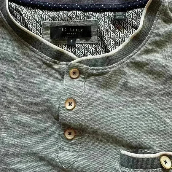 Ted Baker 100% Cotton Button Down Short Sleeve Polo Front Pocket Size 6 Gray - Picture 2 of 4